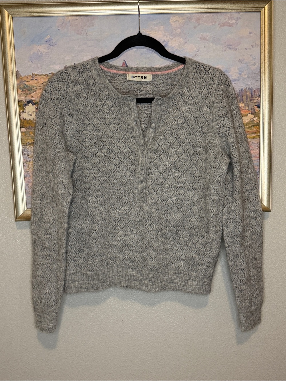 Boden Light Gray Textured Button Henley Sweater size small (bin12)